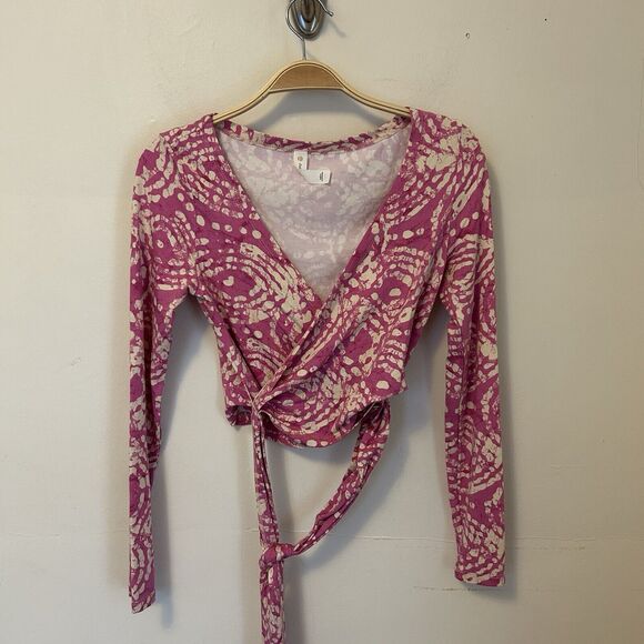 Anthropologie Wrap Top‎ Cropped Pink White Art to Wear XXS - Picture 1 of 7